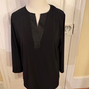 Banana Republic Black Womens Split-Neck Long Sleeve Top